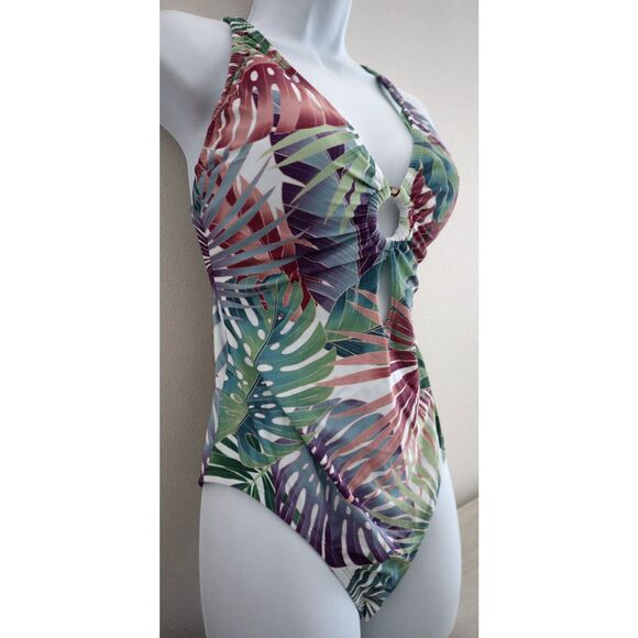 Bleu Rod Beattie Women's Sz 10 Multi Floral Ring Me Up X-Back 1-Pc Swimsuit - Picture 4 of 10